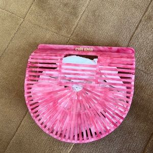 Cult Gaia, pink acrylic woven clutch